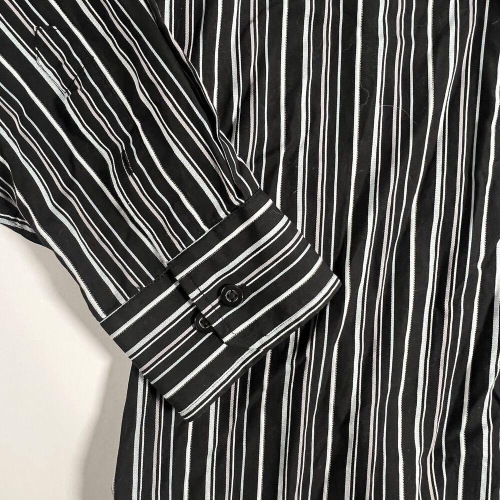 Alfani‎ Striped Collared Button-Front Long Sleeve 100% Cotton Black/White L - Picture 4 of 8